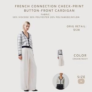 Preppy French Connection Check-Print Button-Front Cardigan